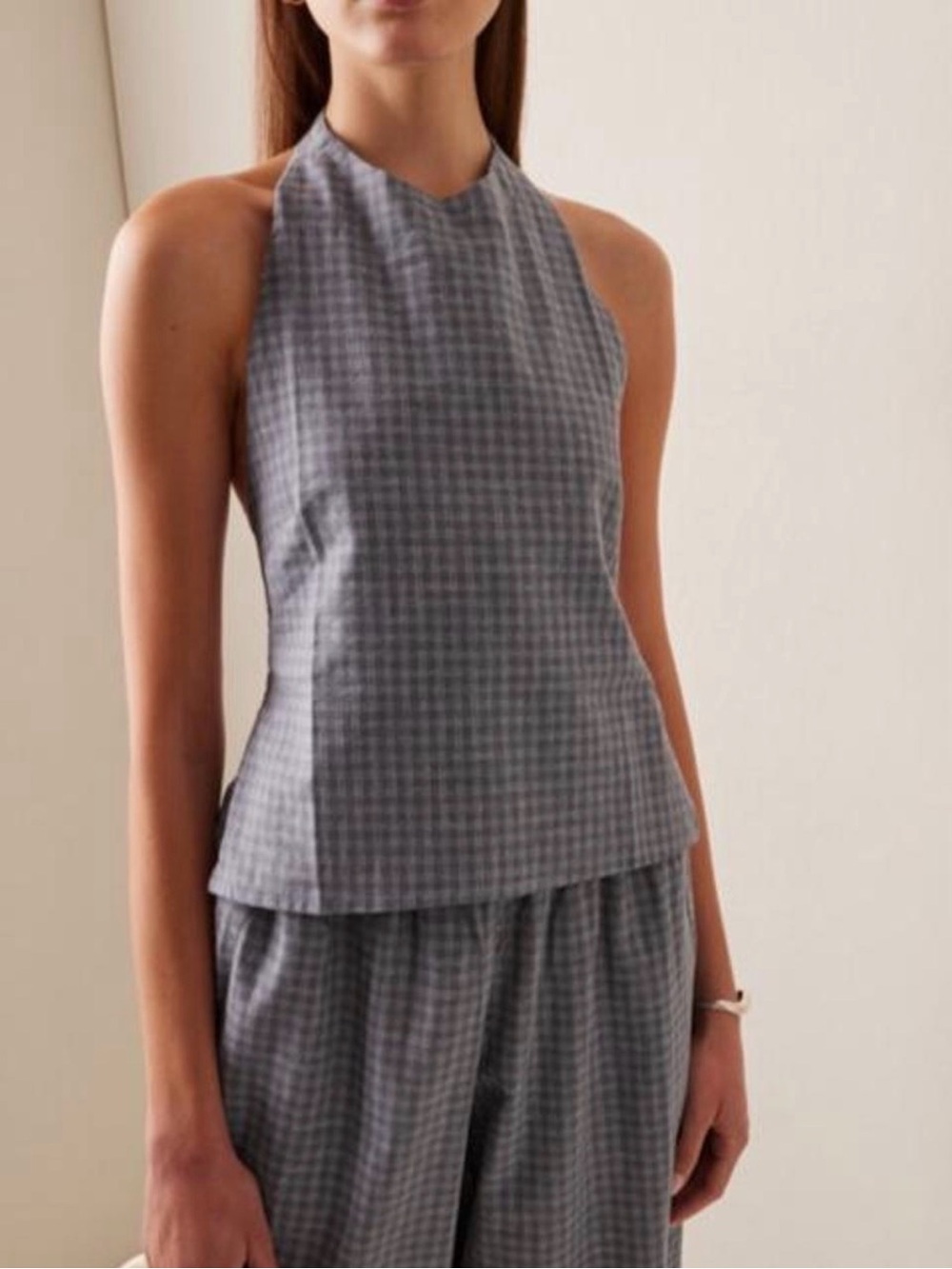 Gray Gingham Halter Top